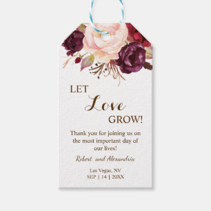 Let Love Grow Marsala Flowers Wedding Favour Gift Tags