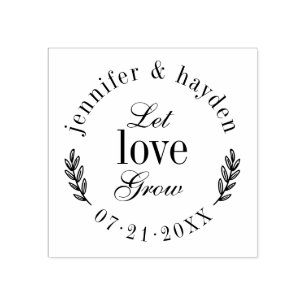 Let Love Grow   Modern Round Wedding Favor Rubber Stamp