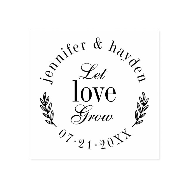 Let Love Grow | Modern Round Wedding Favour Rubber Stamp (Imprint)