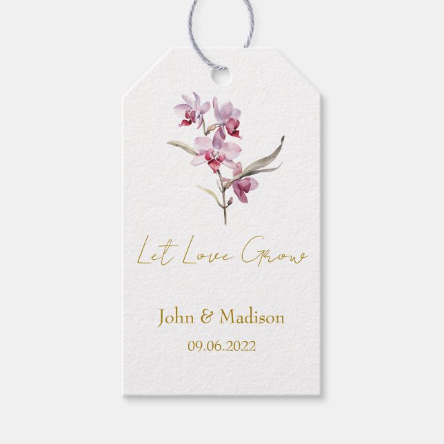 Let love grow Orchid seed packet Wedding Gift Tags (Front)