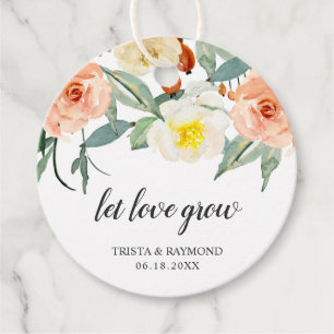 Let Love Grow Peach Watercolor Floral Wedding Favour Tags