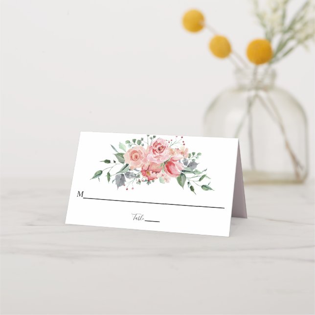 let love grow Pink Flower Name Table Number Script Place Card (Front)