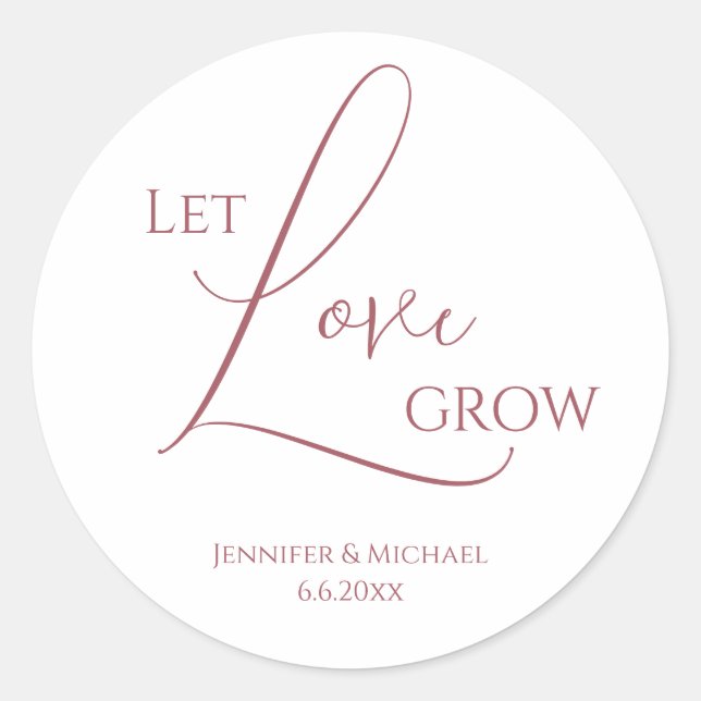let love grow pink minimalist stylish wedding classic round sticker (Front)