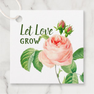Let Love Grow Pink Roses Floral Wedding Favour Tags