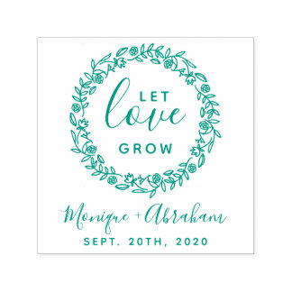 Let Love Grow | Rustic Botanical Wreath Wedding Self-inking Stamp