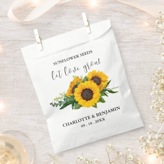 Let Love Grow Rustic Sunflower Seed Wedding  Favour Bag (Clipped)