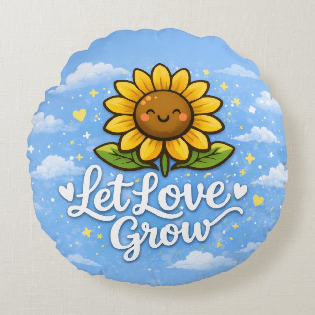Let Love Grow - Sunflower Round Cushion (Front)