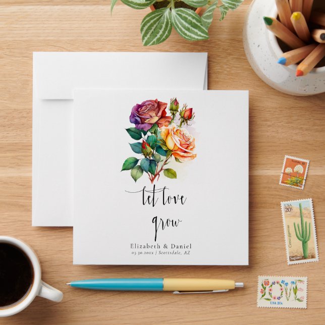 Let Love Grow Vibrant Boho Roses Favour Seed Packe Envelope (Desk)