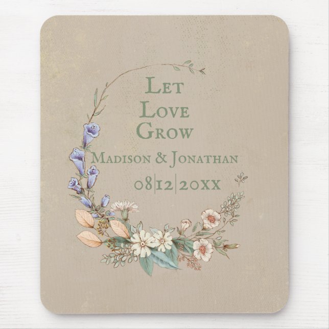 Let Love Grow Wedding Stats Floral Whimsy Pretty Mouse Pad (Front)