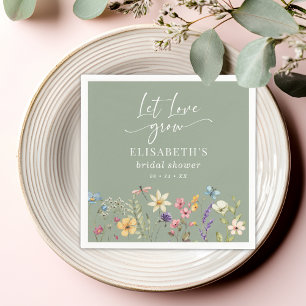 Let Love Grow Wildflower Sage Green Bridal Shower Napkin