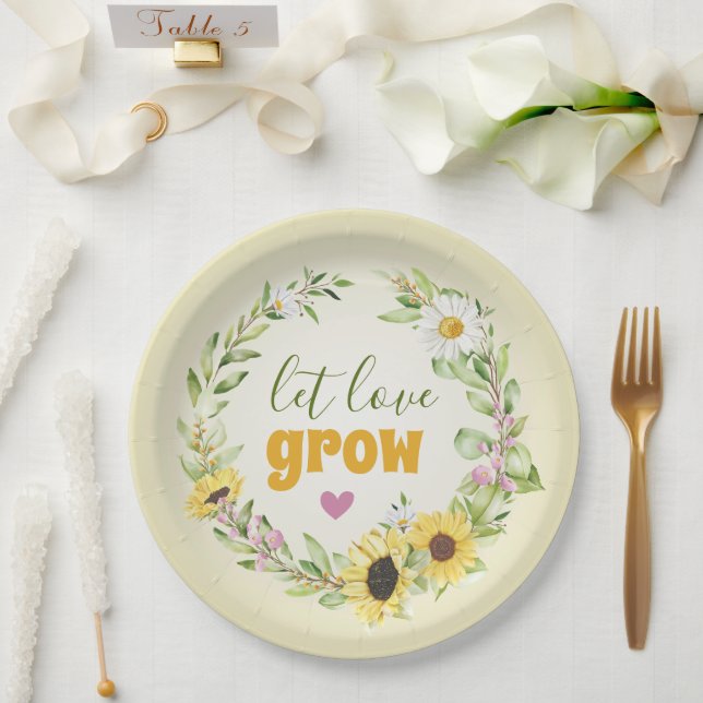 Let Love Grow Wildflower Sunflower Bridal Shower Paper Plate (Wedding)