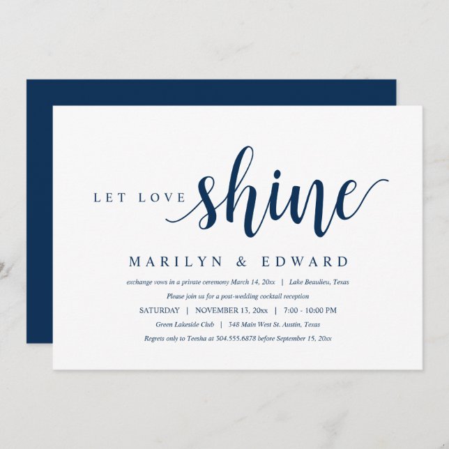 Let love shine, Modern Post Wedding Elopement Invi Invitation (Front/Back)