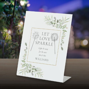 Let Love Sparkle Greenery Wedding Pedestal Sign