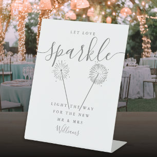 Let Love Sparkle Grey Signature Script Pedestal Sign