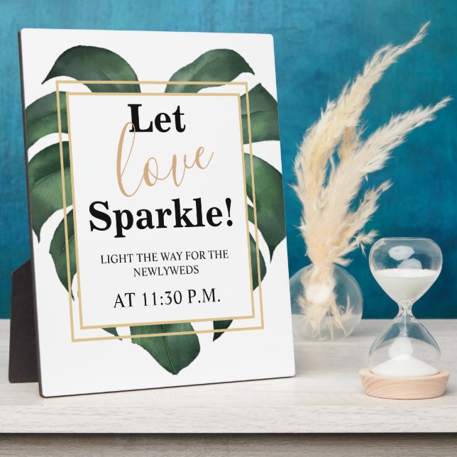 Let love Sparkle Leaf wedding sign  Tabletop   Plaque (Side)