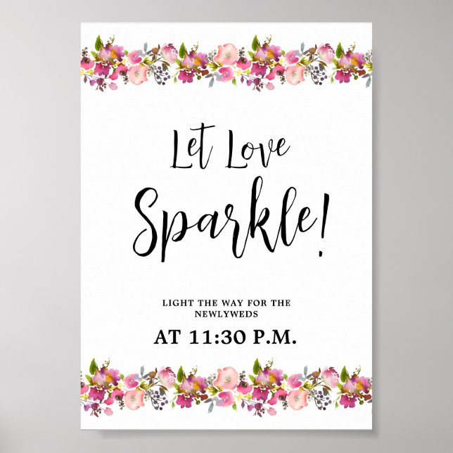 Let love Sparkle Pink Floral sign Poster (Front)