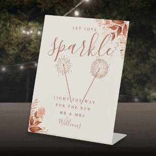Let Love Sparkle Rustic Floral Fall Wedding Pedestal Sign