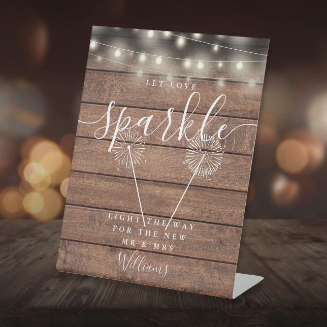 Let Love Sparkle Rustic Wood String Lights Pedestal Sign (Let Love Sparkle Rustic Wood String Lights Pedestal Sign)