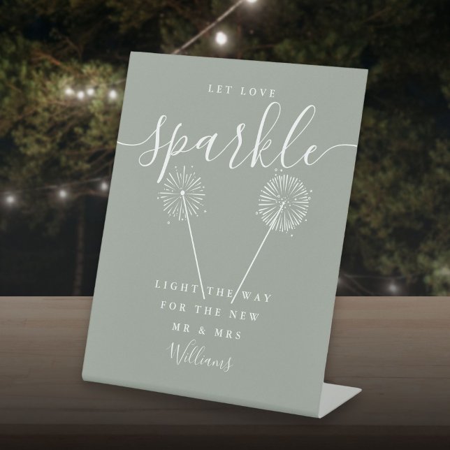 Let Love Sparkle Sage Green Signature Script Pedestal Sign (Let Love Sparkle Sage Green Signature Script Pedestal Sign)