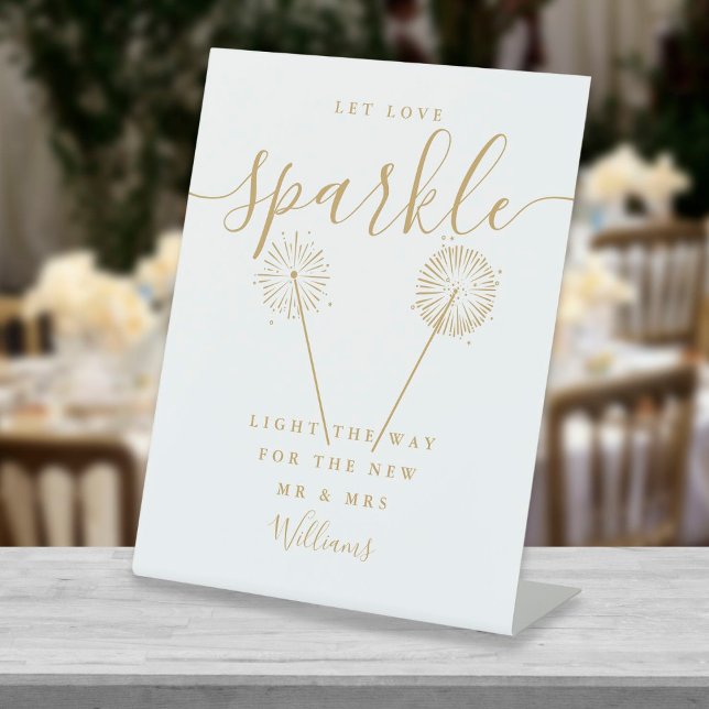 Let Love Sparkle Wedding Gold Signature Script Pedestal Sign (Creator Uploaded)