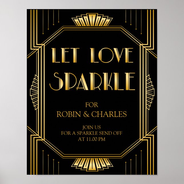 Let Love Sparkle Wedding Sign | Gatsby Art Deco (Front)