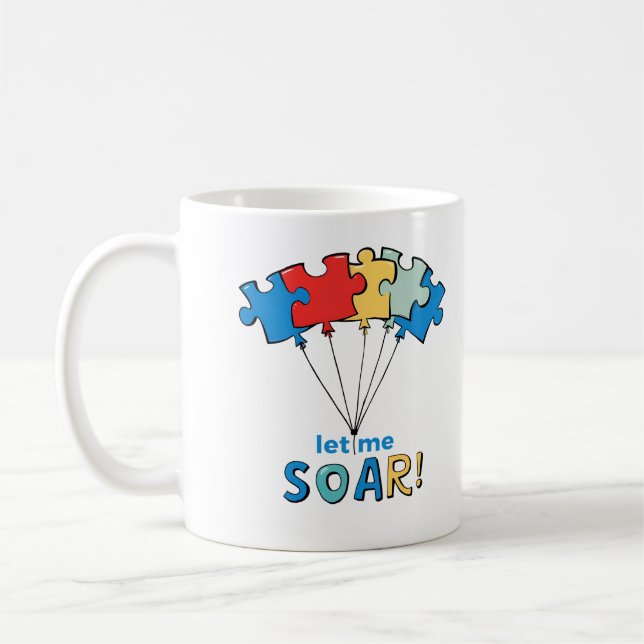 Let Me Soar - Autism Awareness Puzzle Balloon Coffee Mug (Left)