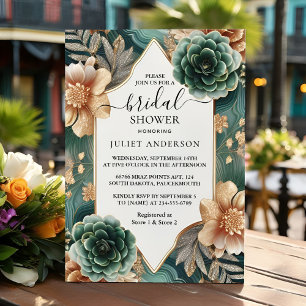 Let Monstera Emerald Green And Gold Bridal Shower Invitation