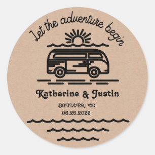 let our adventure begin wedding monogram classic round sticker