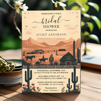 Let Rodeo Retro Horse Rustic Western Bridal Shower Invitation