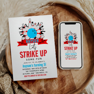 Let’s Bowl! Fun Kids 5th Birthday Party Bowling Invitation