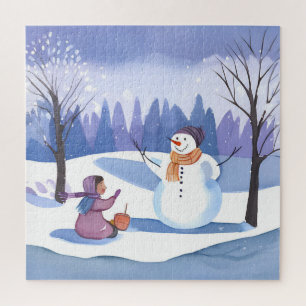 Let’s Build a Snowman   Watercolor Winter Painting Jigsaw Puzzle