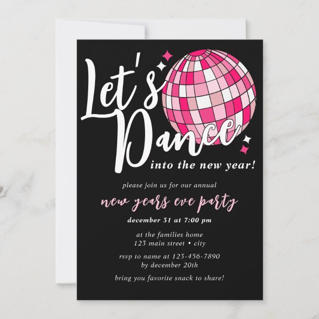 Let’s Dance New Years Pink Disco Ball Retro Invitation (Front)