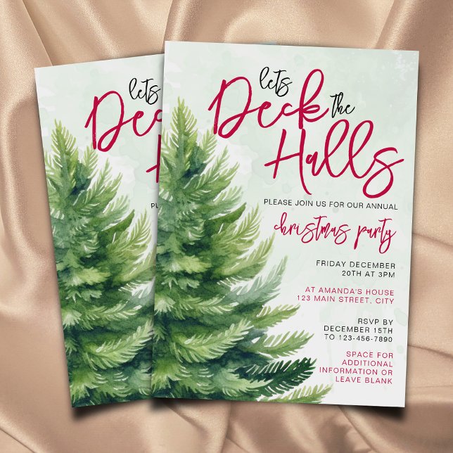 Let’s Deck the Halls Christmas Party Watercolor  Invitation (Creator Uploaded)