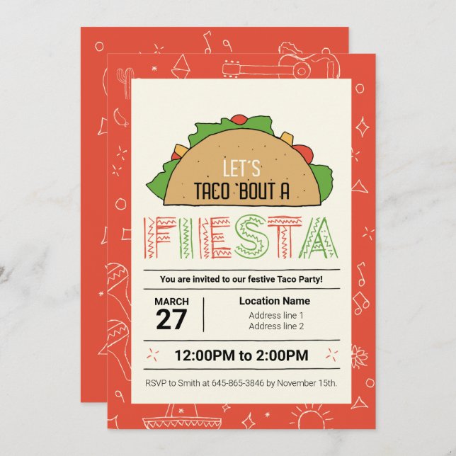 Let’s Fiesta! Editable Taco Party Invitations (Front/Back)