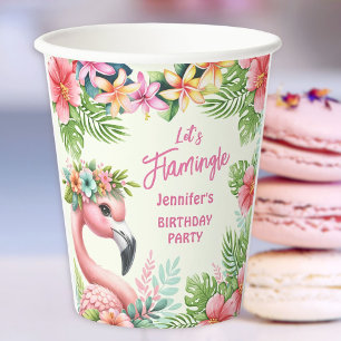 Let’s Flamingle Girl Pink Flamingo Birthday Paper Paper Cups