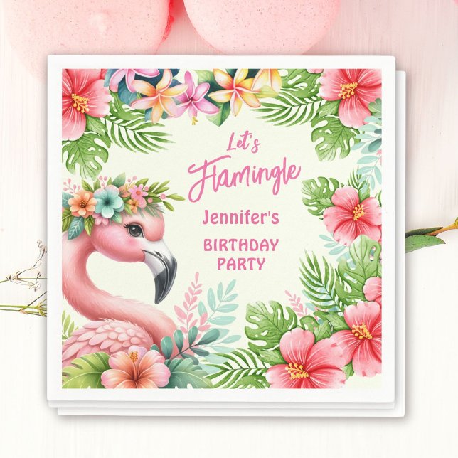 Let’s Flamingle Girl Pink Flamingo Birthday Party Napkin (Creator Uploaded)