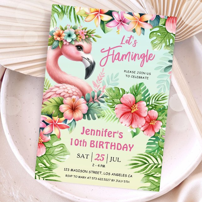 Let’s Flamingle Girls Pink Flamingo 10th Birthday  Invitation (Creator Uploaded)