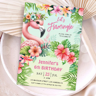 Let’s Flamingle Girls Pink Flamingo 6th Birthday  Invitation