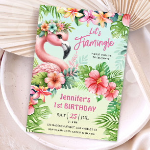 Let’s Flamingle Girls Pink Flamingo Birthday Party Invitation
