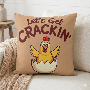 Let’s Get Crackin’ Funny Chicken Farm Pun Cushion