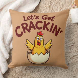 Let’s Get Crackin’ Funny Chicken Farm Pun Cushion