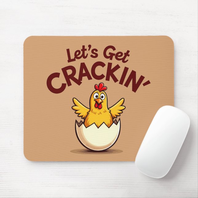 Let’s Get Crackin’ Funny Chicken Farm Pun Mouse Pad (With Mouse)