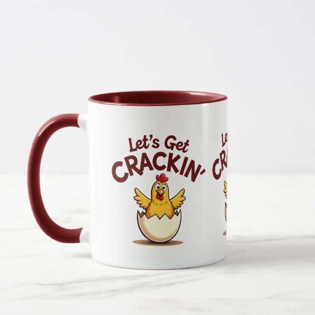Let’s Get Crackin’ Funny Chicken Farm Pun Mug (Left)