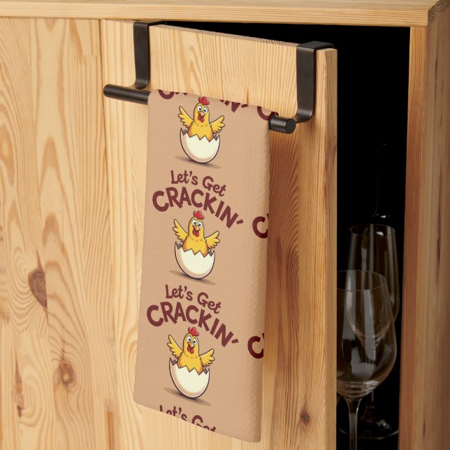 Let’s Get Crackin’ Funny Chicken Farm Pun Tea Towel (Thirds Fold)