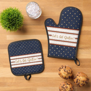 Let’s Get Grilling Dots & Stripes Oven Mitt & Pot Holder Set