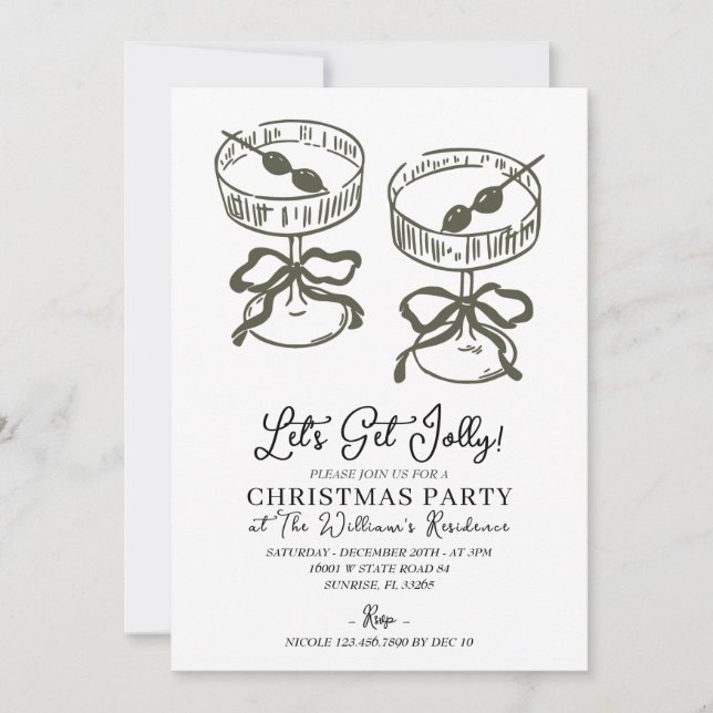 Let’s Get Jolly Christmas Party Olive Martini  Invitation (Front)