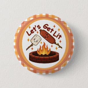 Let’s Get Lit Firepit – Cute Marshmallow & Hot Dog 6 Cm Round Badge