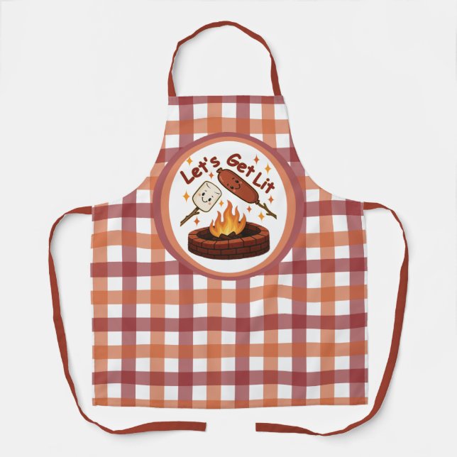 Let’s Get Lit Firepit – Cute Marshmallow & Hot Dog Apron (Front)