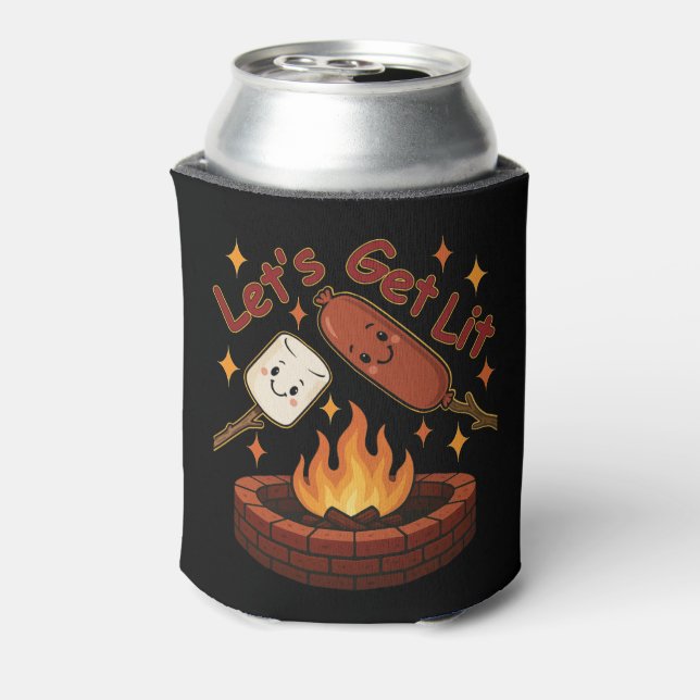Let’s Get Lit Firepit – Cute Marshmallow & Hot Dog Can Cooler (Can Back)