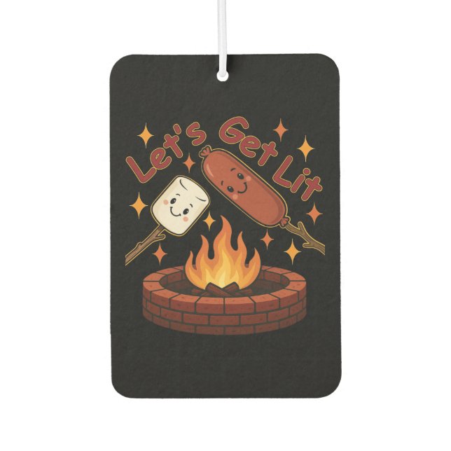 Let’s Get Lit Firepit – Cute Marshmallow & Hot Dog Car Air Freshener (Front)